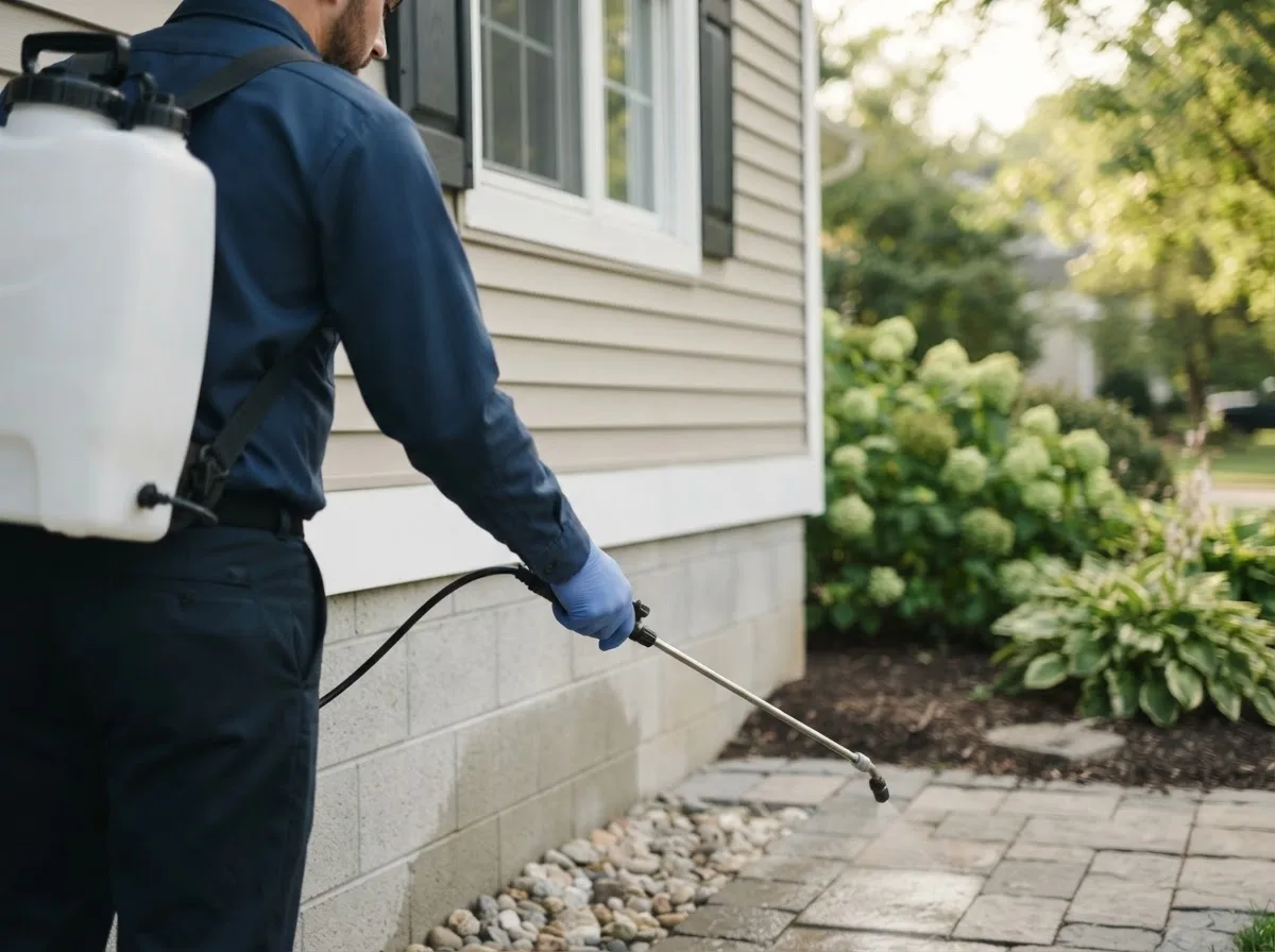 Pest control technician inspecting a home in Archer, IA